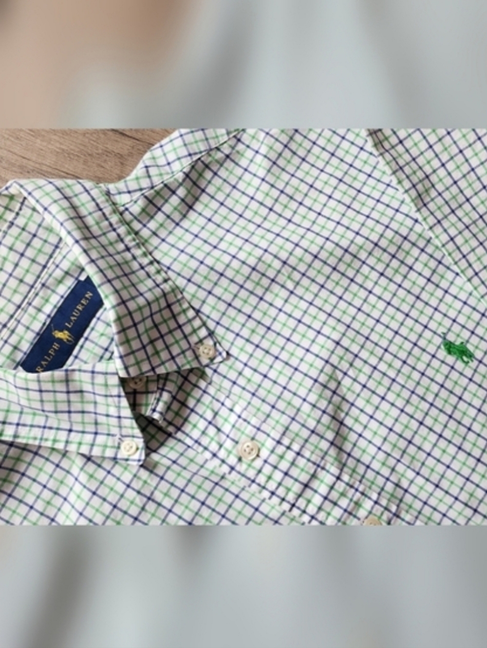 Ralph Lauren‎ Men's XL Green Blue Plaid Short Sleeve Button Down 100% Cotton